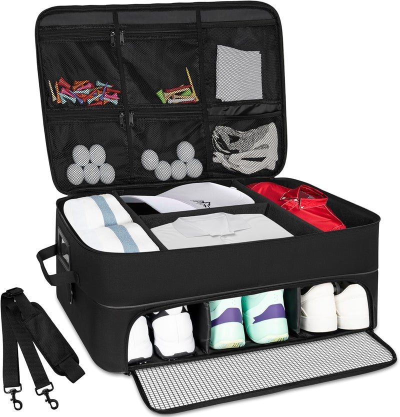 WELIDAY 2 Layer Golf Trunk Organizer, Golf Car Locker with Separate Ventilated Compartment, Golf Trunk Storage for Balls, Tees, Clothes, Gloves, Accessories - Image 1
